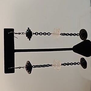 ART DECO STYLE Long Black & Clear Acrylic Pierced Earrings